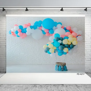 

Color Balloon Basket Brick Wall Wooden Floor Photography Background Baby Children Portrait Photography Backdrop For Photo Studio