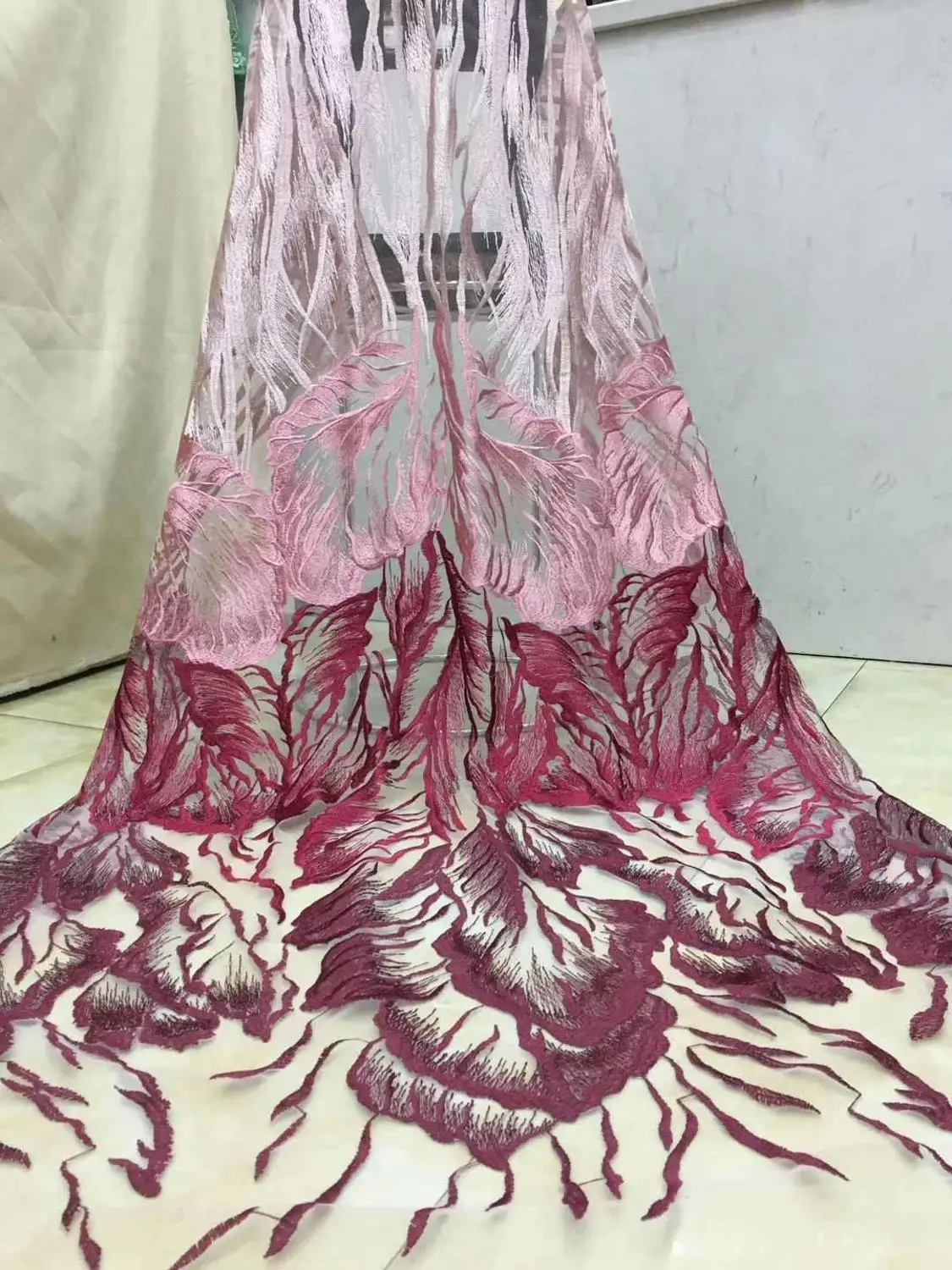 Latest African Lace Fabric 2020 High Quality Tulle Burgundy Nigerian For Wedding Dress 5 yards |