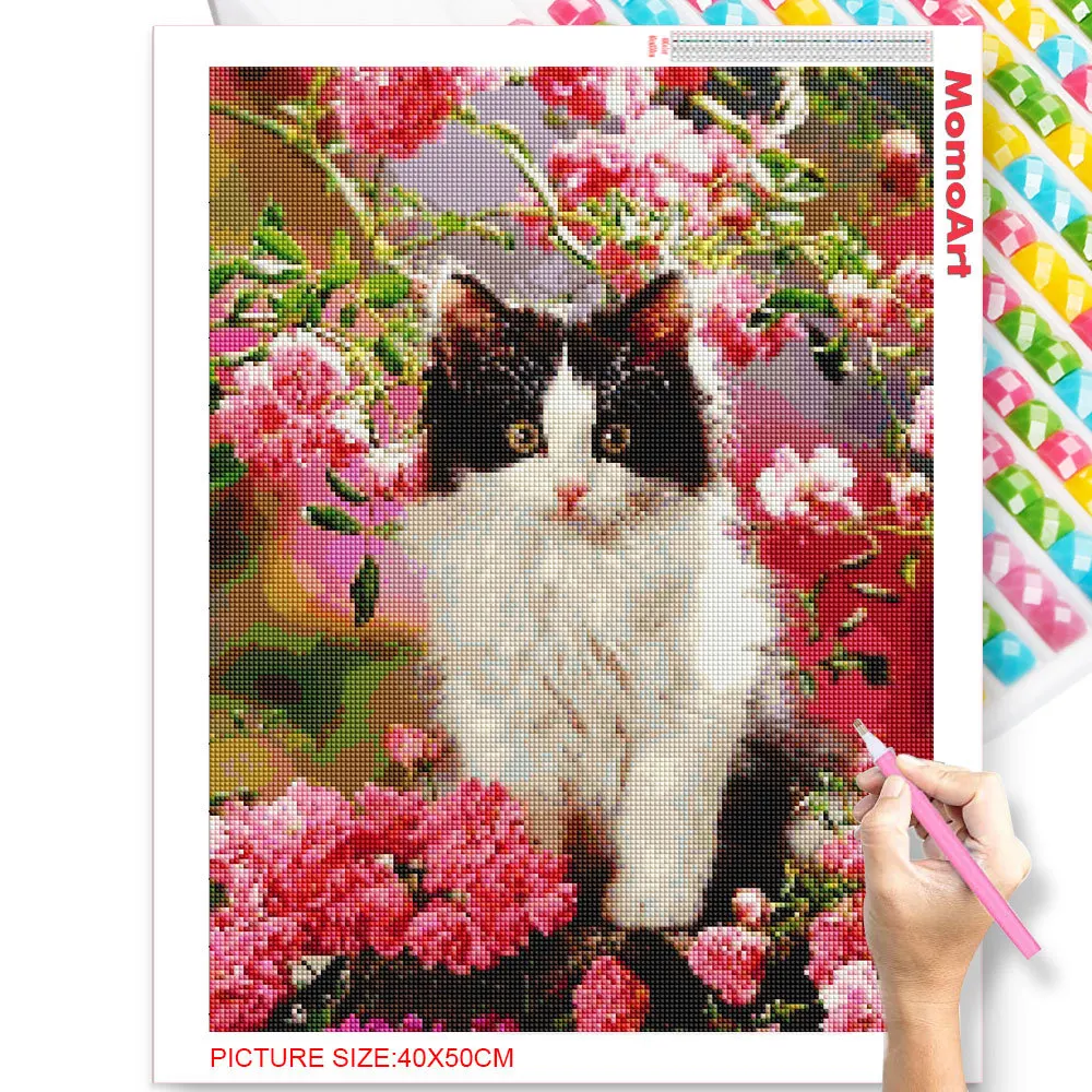 Momoart 5D Diamond Painting Cat Full Square&Round Diamond Embroidery Animal Flower New Mosaic Art Picture Wall Decor