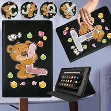 Coque pour tablette Amazon Fire HD 8/Fire 7 (5e/7e/9e)/HD10 (5/7/9e génération), 26 lettres, avec stylet gratuit