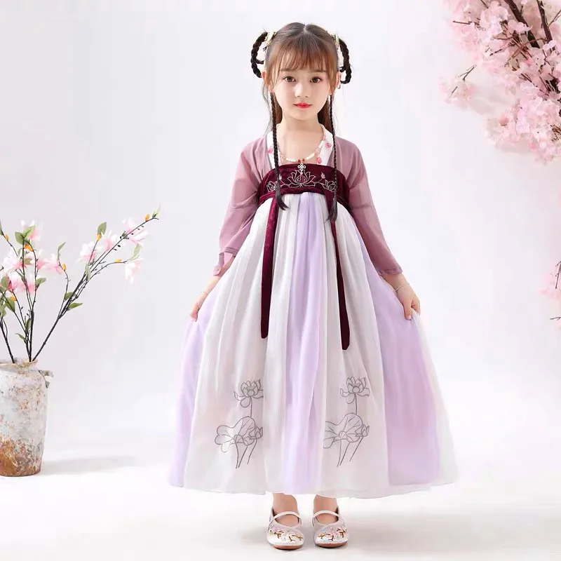 Hanfu/Новинка года; детская одежда с длинными рукавами в китайском стиле; костюм для девочек; платья принцессы