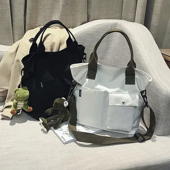 

2020 Canvas big bag female bag new College Students class solid color messenger bag portable tote bag shoulder bag messenger bag