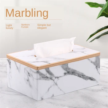 

E-FOUR Home Car Office Decor Chic Kleenex Box Holders PU Leather Rectangle Tissue Box Cover Marble Boutique Tissue Box Cover Car