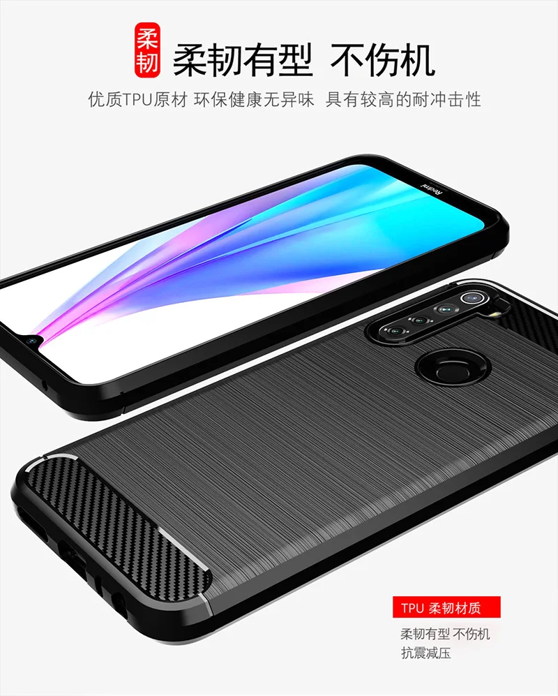 Для Xiaomi Redmi Note 8T мягкий ударопрочный бампер из углеродного волокна Полная Защита силиконовый чехол для телефона для Redmi Note 8T 6,3''