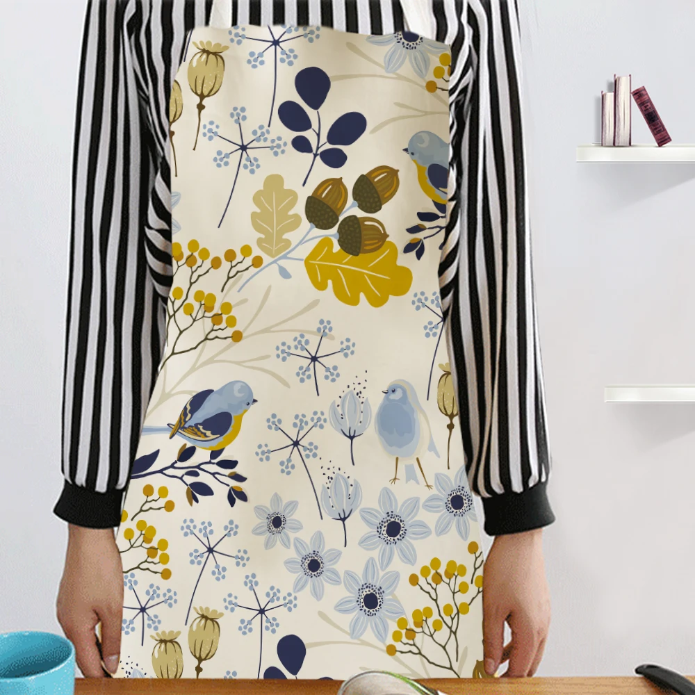 Silstar Tex Flowers And Birds Apron Kitchen Woman Kids Home Ice Cream Dessert Aprons Garden Work Haircut Dress Accessories