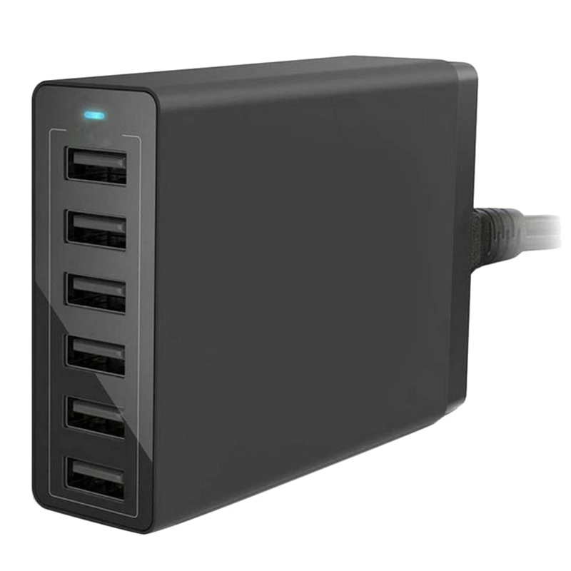 retail 6-port usb family travel wall charger adapter with cable