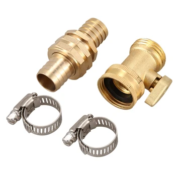 

3/4 Inch Garden Hose Connector Repair Kit Water Hose End Female Male Connector with Clamp and Shut Off Valve