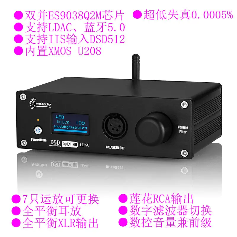 Двойной усилитель ES9038Q2M полностью сбалансированный аудиодекодер DAC DSD512 XMOS Bluetooth 5