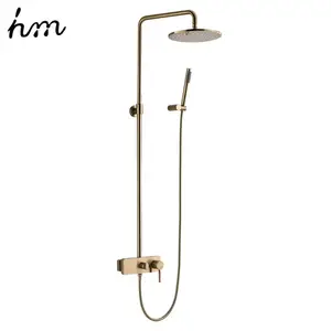 Image 1 - hm Brushed Gold Shower System  10" Shower Faucet Set Bathroom Rain Shower head and 3 Setting Handheld Shower Head Set