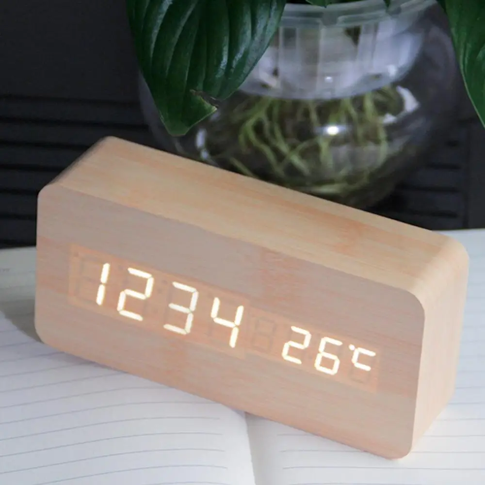 Зарядка через usb Будильник! Управление мульти-Функция современные цифровые часы-будильник светодиодный деревянный Портативный термометр
