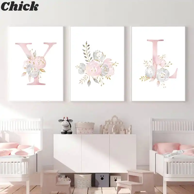 Affiche En Toile De Fleurs Roses Pour Bebes Filles Impression D Art Mural Moderne Peinture D Images Murales Decoration Nordique De Chambre D Enfant Aliexpress