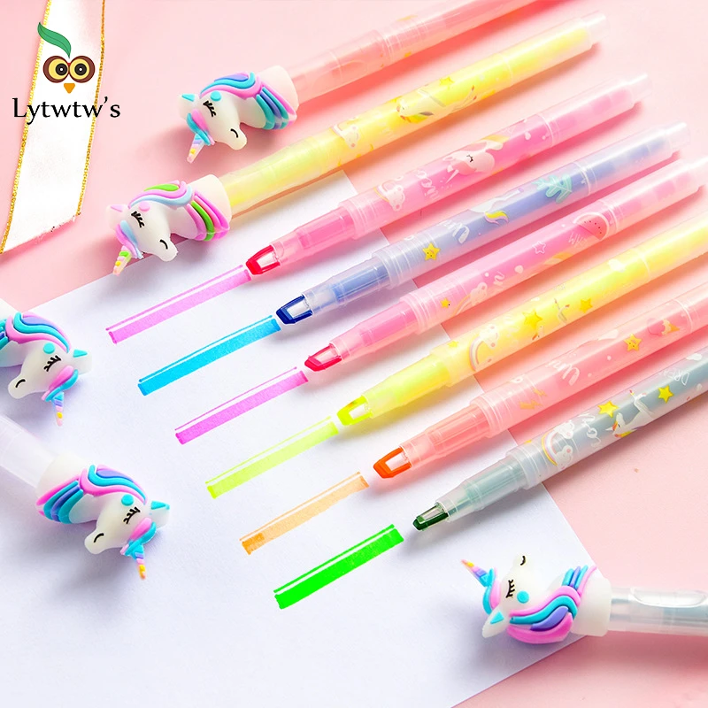 Cute Kawaii Double-Headed Unicorn Fluorescent Highlighter paint Colored Markers Stationery graffiti School Office Supply Lovely |