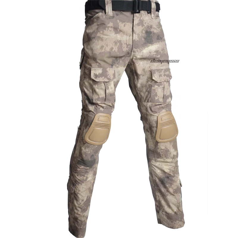 pants atacs au Тактическая Военная униформа для страйкбола армии США, камуфляжные боевые костюмы, рубашка+ штаны с налокотниками, наколенники - Цвет: pants atacs au