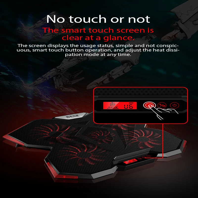 

Laptop cooler cooling pad with 5pcs Fans LED Screen USB Adjustable Notebook Stand for macbook air/pro 12" 13" 14" 15.6" 17
