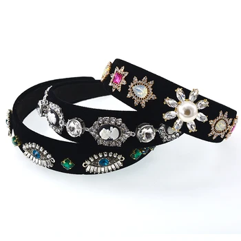 

Wide Vintage Baroque Crown Hair Bands Headpieces Crystals Headbands For Wedding Bride Jewelry Headdress Accessories