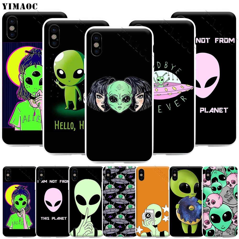 YIMAOC Aesthetics Cute Cartoon Alien Space Phone Case for iPhone 11 Pro XS X XR Max 8 7 6 6S Plus SE 5S | Мобильные телефоны и