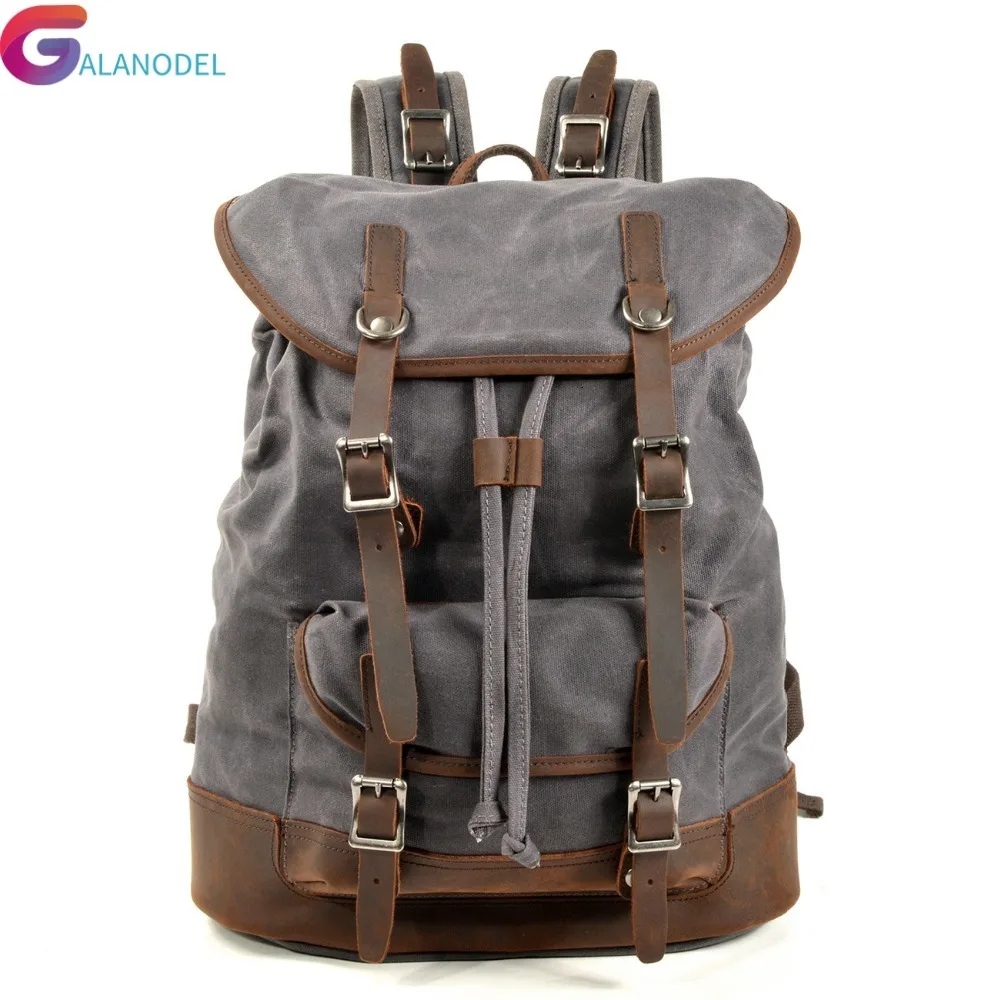 

Oil Vintage M264 Waxed Canvas Leather Backpack Large Capacity Teenager Traveling Waterproof Daypacks Laptops Rucksack School Bag
