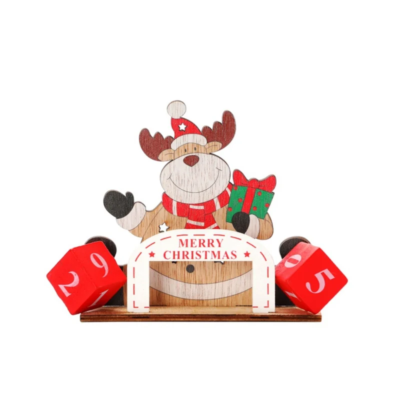 C Christmas Advent Countdown Calendar Wooden Santa Claus Snowman Reindeer Pattern With Painted Blocks Holiday Home Ornament Decor - Цвет: C