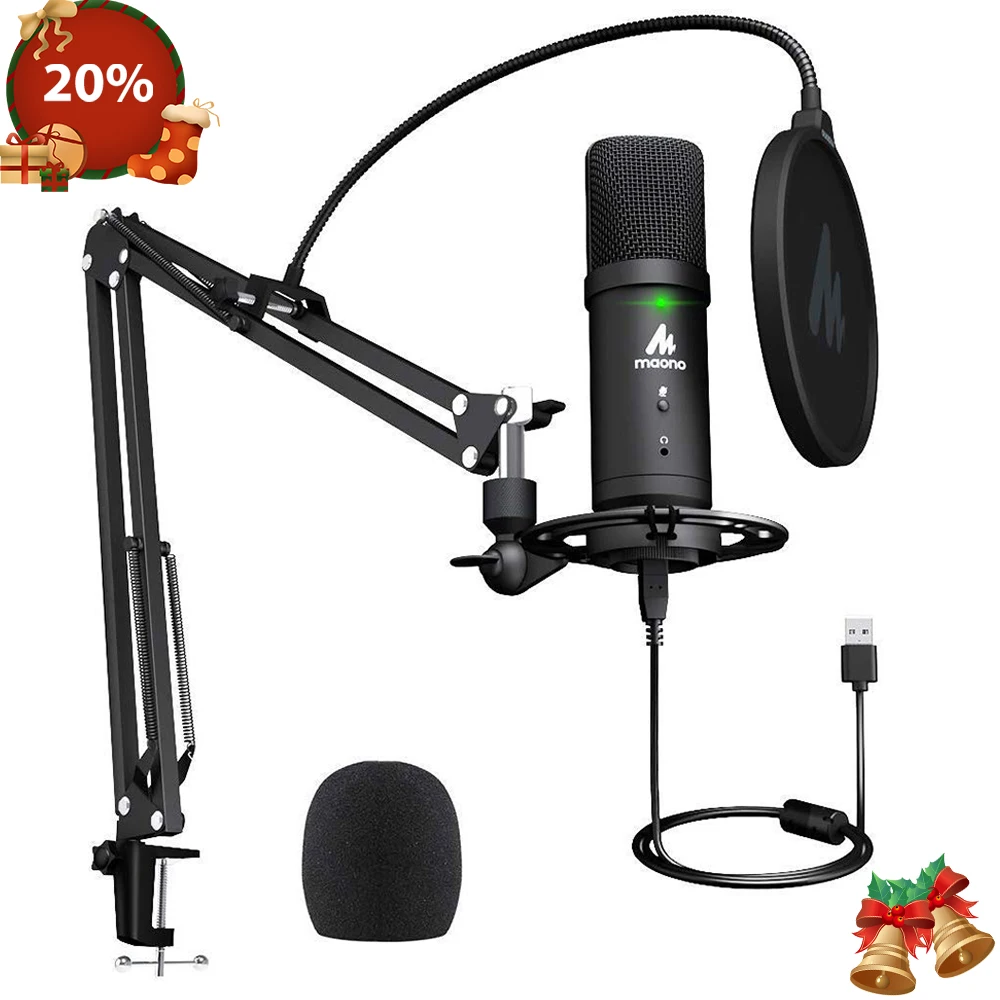 

MAONO PM401 USB Microphone Set 192KHz/24Bit Microfone Professional Cardioid Condenser Podcast Mic with Mute Button & Audio Jack