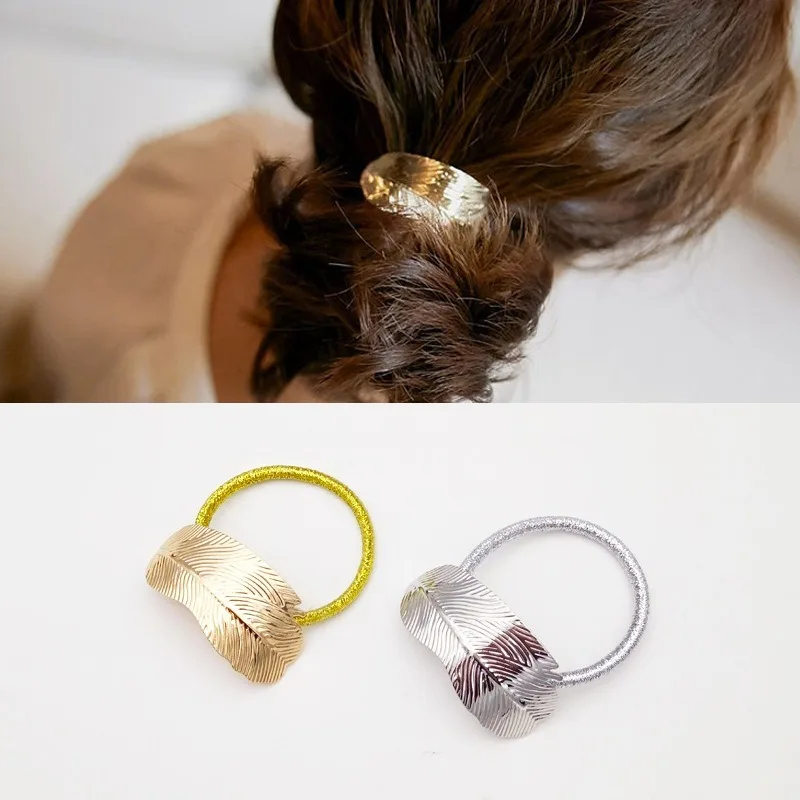 

1PCS Alloy Leaves Elastic Hair Bands Toys for Girls Handmade Bow Headband Retro Gold and Silver Hair Accessories for Women