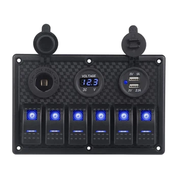 

5/6 Gang Car Boat LED Rocker Swtich Panel With Fuse 4.2A Digital Voltmeter Dual USB Port Socket Waterproof Switch Panel For RV