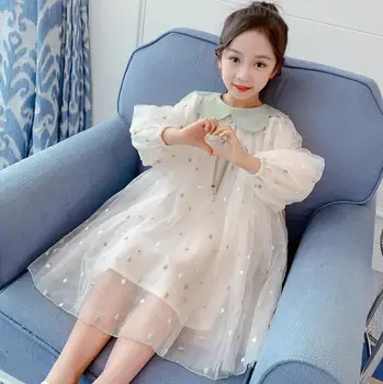 

Girl spring dress 2020 new lovely long-sleeved spring princess dress foreign style Korean version of children's net gauze dress