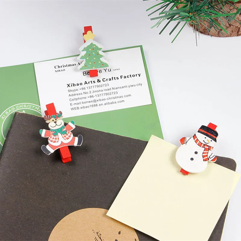 

6pcs New Year 2020 Christmas Tree Decorations Wooden Clip Reindeer DIY Photo Frame Craft Clips Christmas Decorations for Home