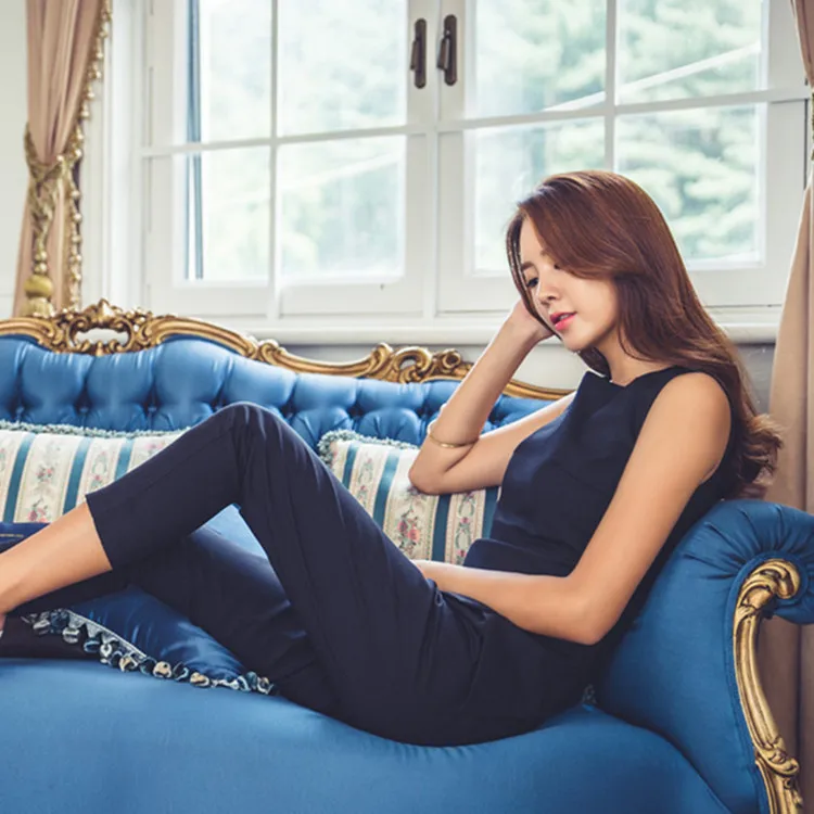 

WOMEN'S Suit 2019 Summer Ol Career Elegant Slim Fit Sleeveless Shirt Waist Hugging Slimming Capri Pants Two-Piece Set