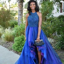 Вышитое бисером платье для выпускного вечера с высоким низким круглым вырезом и оборками из органзы Формальное вечернее платье на заказ большие размеры CP331