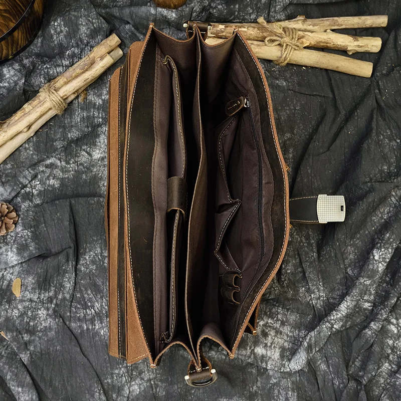 Dark Brown Unisex Large Leather Travel Laptop Bags Briefcase