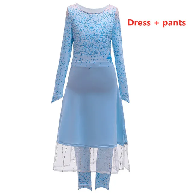 Newest Princess Dress for Girls Snow Queen Elsa Cosplay Christmas Dress Disfraz Elsa 2 Party Long Sleeve Long Vestidos 12Ys - Color: ZH041-Blue 2Piece