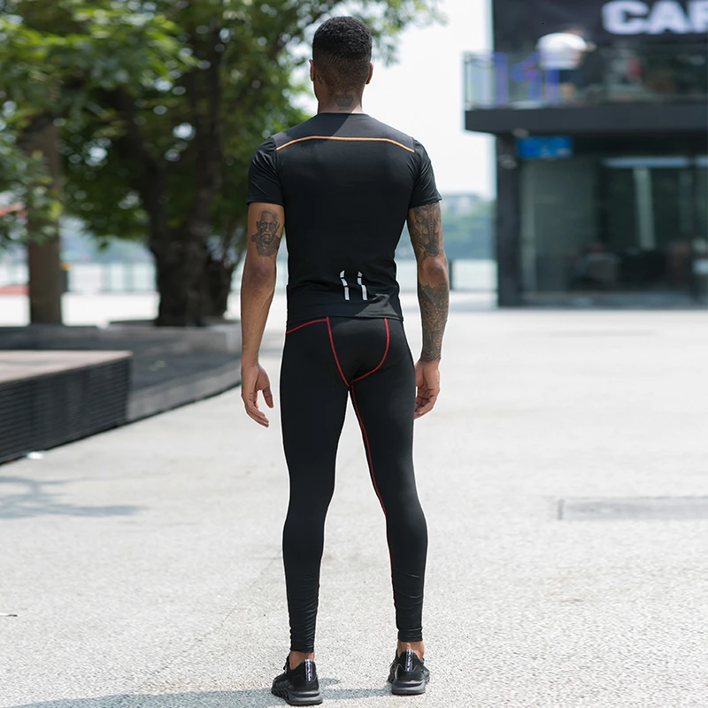 Новинка, компрессионный спортивный костюм для бодибилдинга, для фитнеса, черная футболка для бега, штаны, леггинсы, мужская спортивная одежда, Demix, спортивный костюм для спортзала