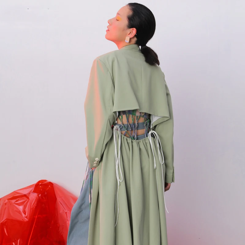 

Loose Fit Hollow Out Backless Bandage Jacket New Lapel Long Sleeve Women Coat Fashion Tide Spring Autumn 2020 JZ181