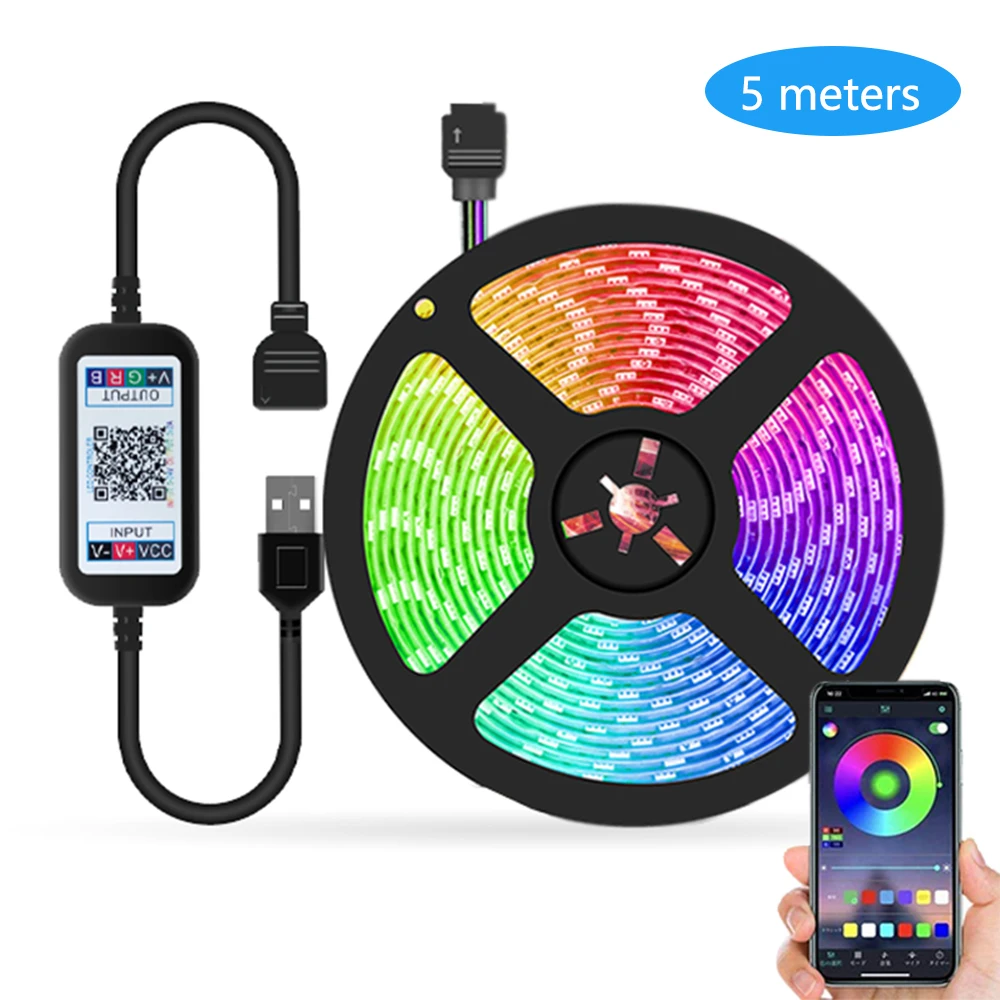 

LED Strip Lights RGB 5050 LED Strip Set USB/BT/APP Controlled 16 Million Colors Cuttable Self-adhesive for Home Party Decoration