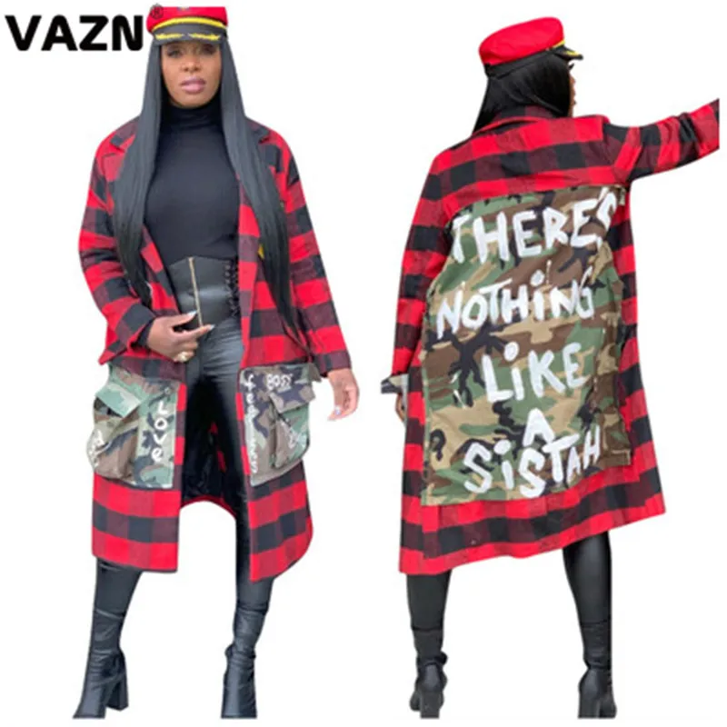 VAZN, дизайн, сексуальное красное клетчатое пальто, уличный стиль, длинный рукав, для ночного клуба, женское длинное пальто