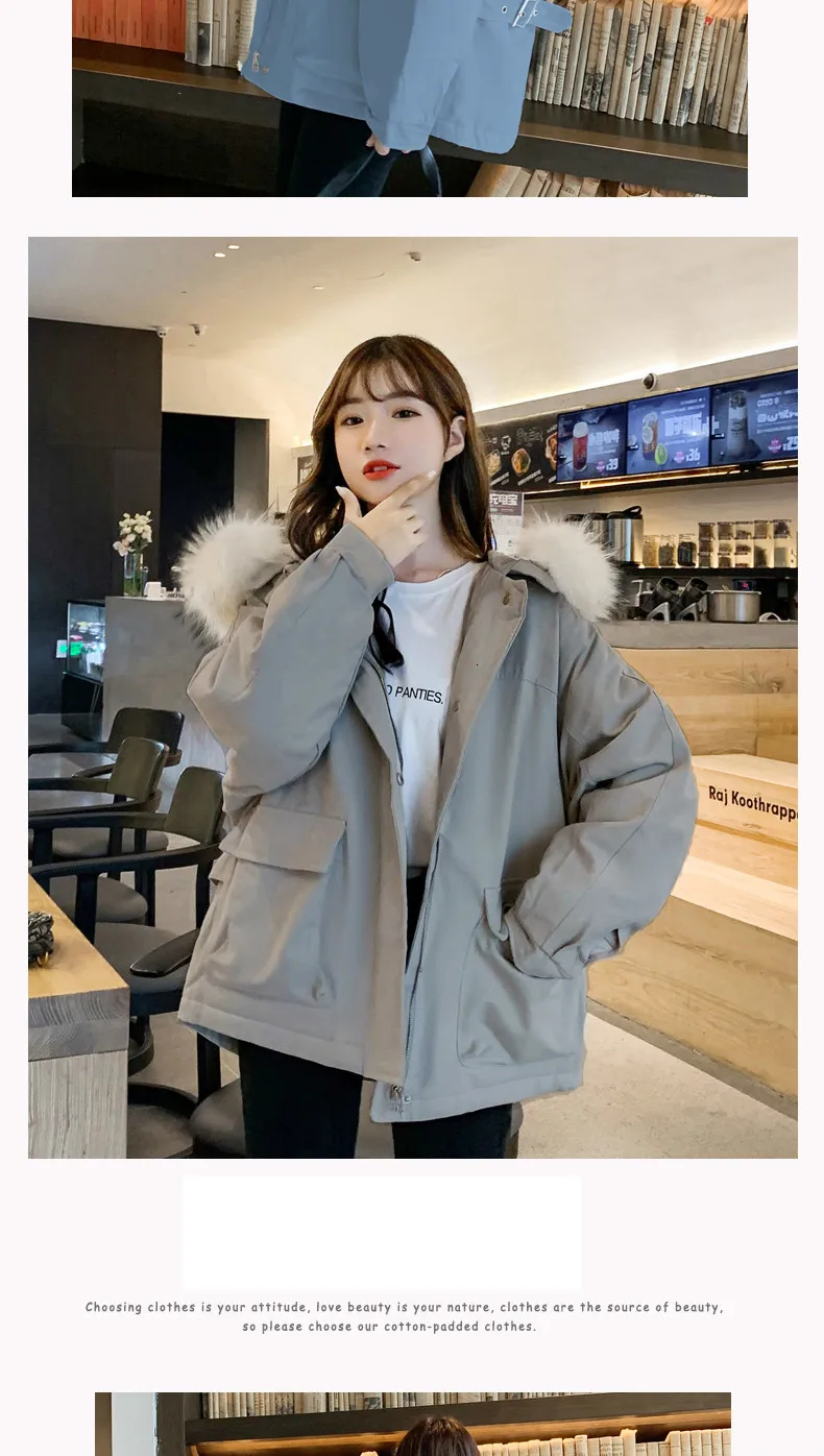 Women Cotton Padded Coat Autumn Winter Warm Thicken Fur Hooded Coats Parka Female Loose Solid Pocket Jacket Outwear