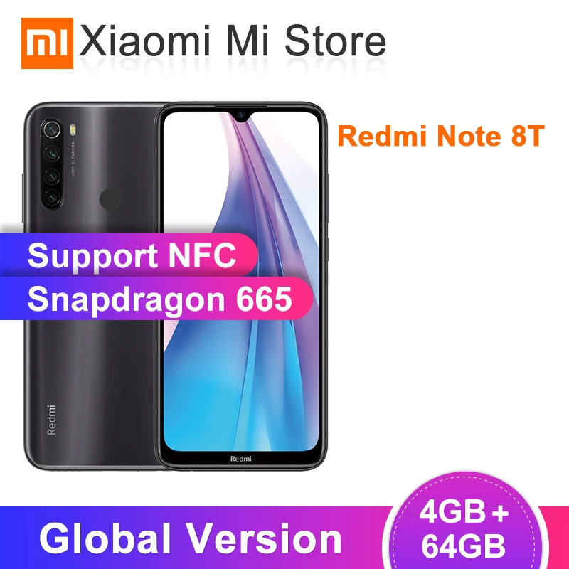 Xiaomi Redmi Note 8 T, глобальная версия, 4 Гб ОЗУ, 64 Гб ПЗУ, NFC, мобильный телефон, 48мп, четырехъядерный процессор Snapdragon 665, четыре ядра, 4000 мА/ч