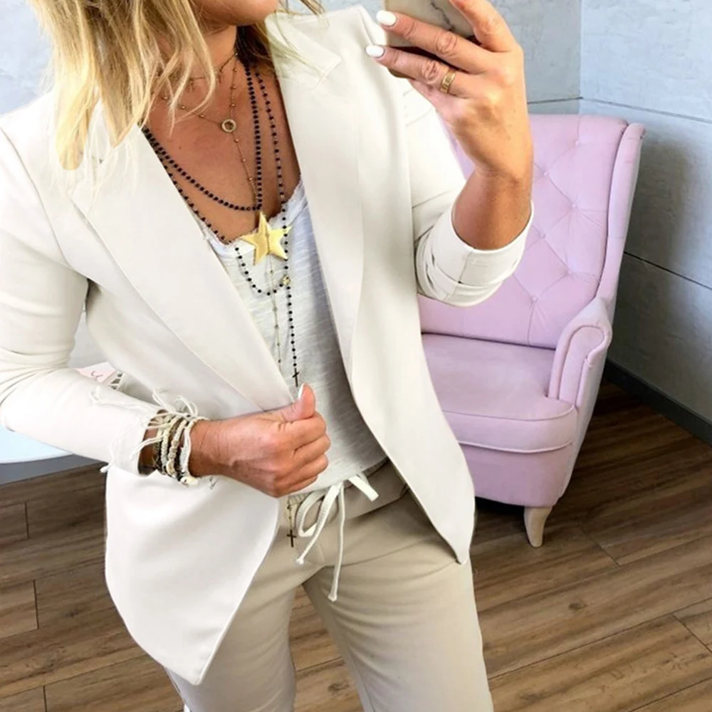 

Women Long Sleeve Formal Blazer Jacket Office Work Lady Slim Fit White Blazer Suit Business Fall 2019 Cardigan Outerwear Top D30