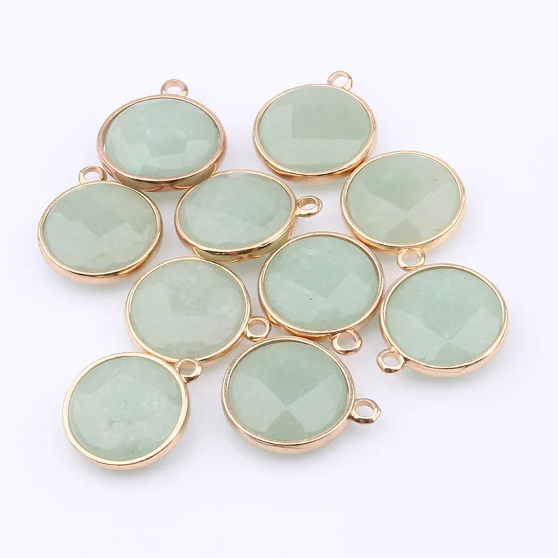 Green Aventurine Натуральный камень круглой формы кулон Роза кварцз/тигровый глаз кулон DIY для ожерелья Аксессуары или ювелирных изделий - Окраска металла: Green Aventurine