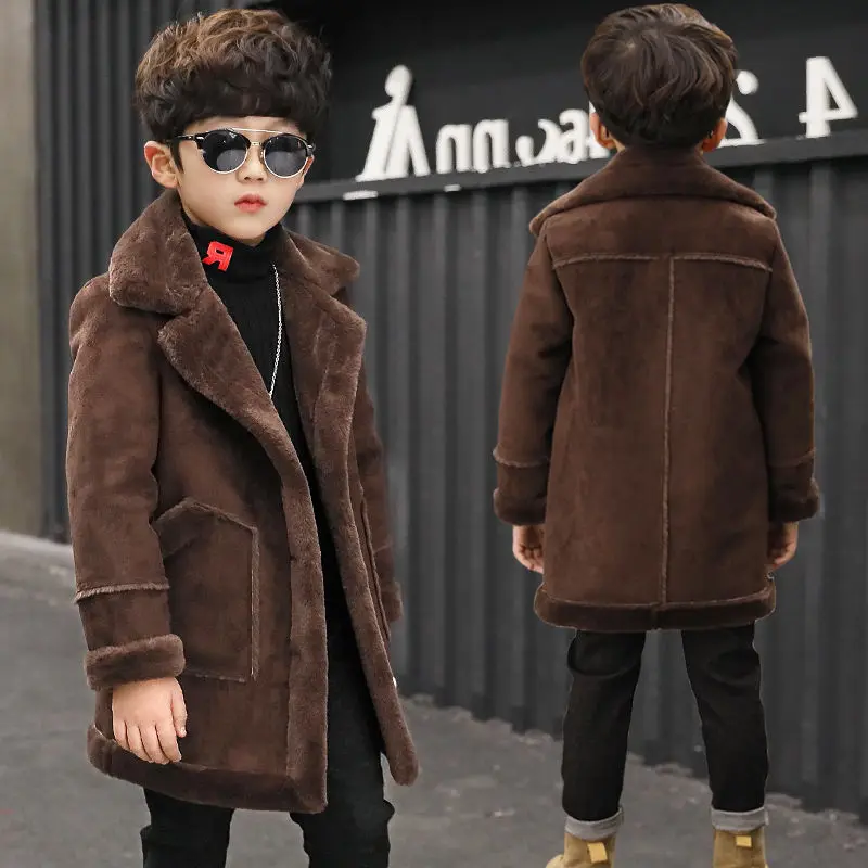 New 3-14 year old boys winter plush warm woolen coat, fashionable plaid high-quality children's woolen coat, boys casual jacket