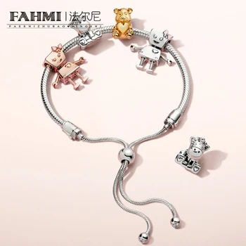 

2020 100% 925 Sterling Silver Cute Bear Shine Rose Bella Bot Charm THE UNICORN CHARM Bracelet Set Adjustable Women Choice Gift