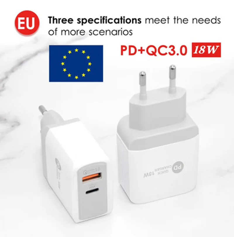 Зарядное устройство USB Type-C 18 Вт совместимое с быстрой зарядкой QC3.0 | Мобильные