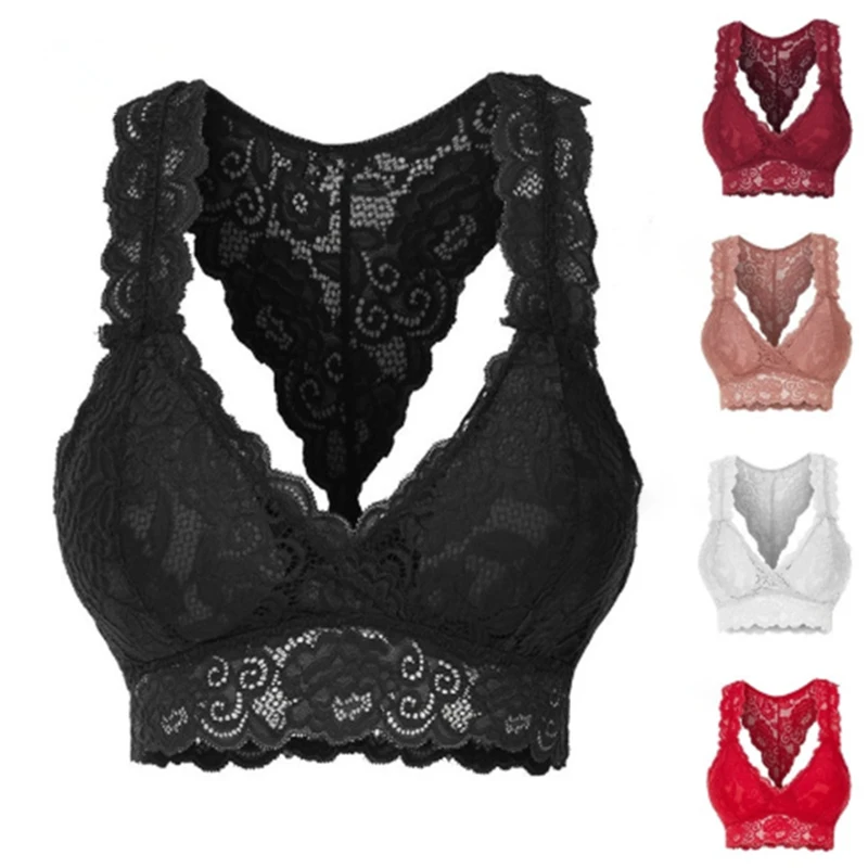 

Women Lace Bras Wire Free Bras Sexy Three-Point Peach Astringent Sexy Bra Hollow Full Lace Multicolor Multi-code Underwear