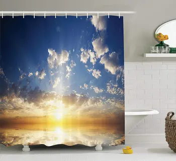

Mystic House Decor Shower Curtain Sunset Reflection on The Sea View with Sunlight in The Horizon Polyester Fabric Bathroom with