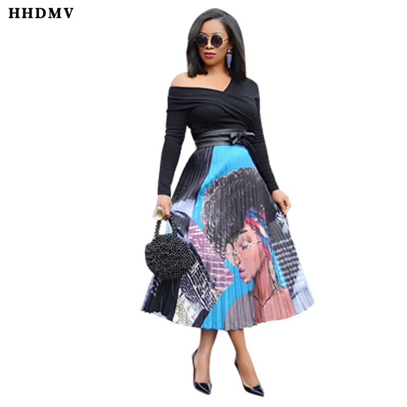 HHDMV GLSD18277 горячая Распродажа снижение возраста хип-хоп стиль Длинная юбка эластичная печатная Длина по щиколотку юбка с принтом плиссированная длинная юбка