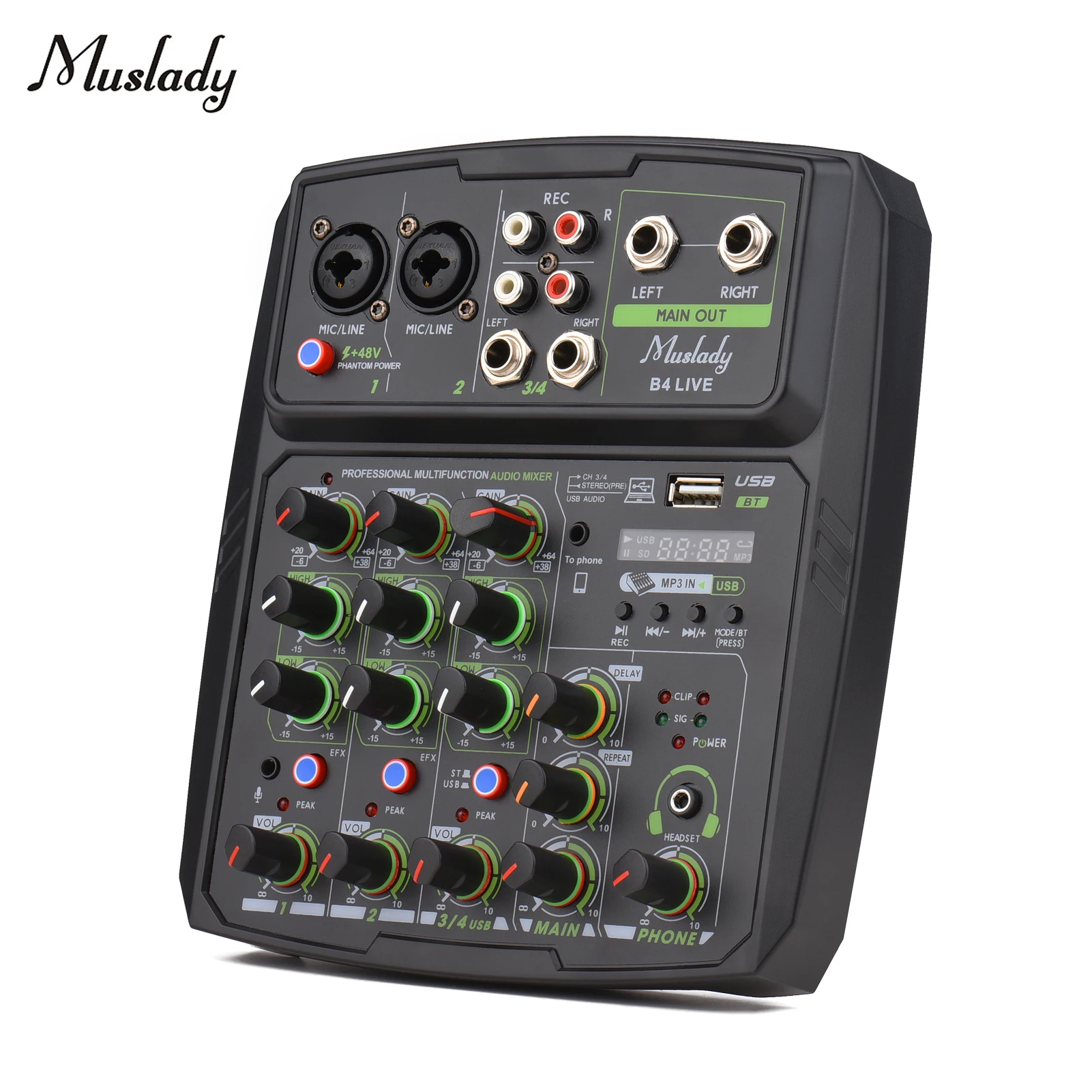 Muslady 4-канальный аудио миксер консоль светодиодный экран Встроенный Soundcard с