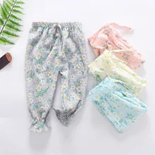 19 летние новые стильные дышащие хлопковые льняные противомоскитные штаны Детский фонарь для девочек, брюки Цзоу Хризантема край ноги