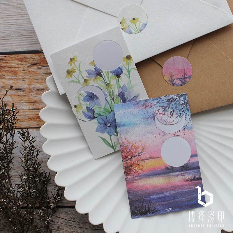 

Round literary forest series small fresh watercolor painting hand account earth paper color sticker sealing sticker