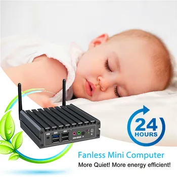 

Fanless Mini PC J1900 Mini Computer PC Windows 10 OS DP HDMI Dual Display Two LAN Port 4 USB Port PC MINI