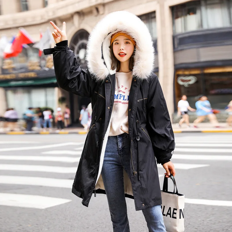 Модная женская зимняя куртка с регулируемой талией, хлопковый мягкий теплый воротник из густого меха, женские длинные пальто, парка, женские куртки - Цвет: Черный